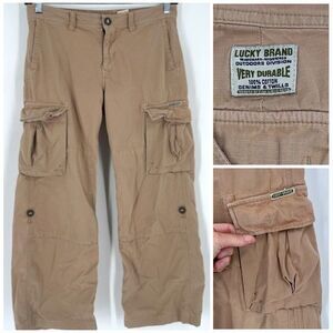 Y2K Lucky Brand Women’s Utility Cargo Tan Loose Fit Pants Size 10 Long Tan